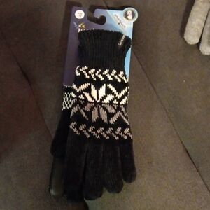 Isotoner Black and White Knit Gloves